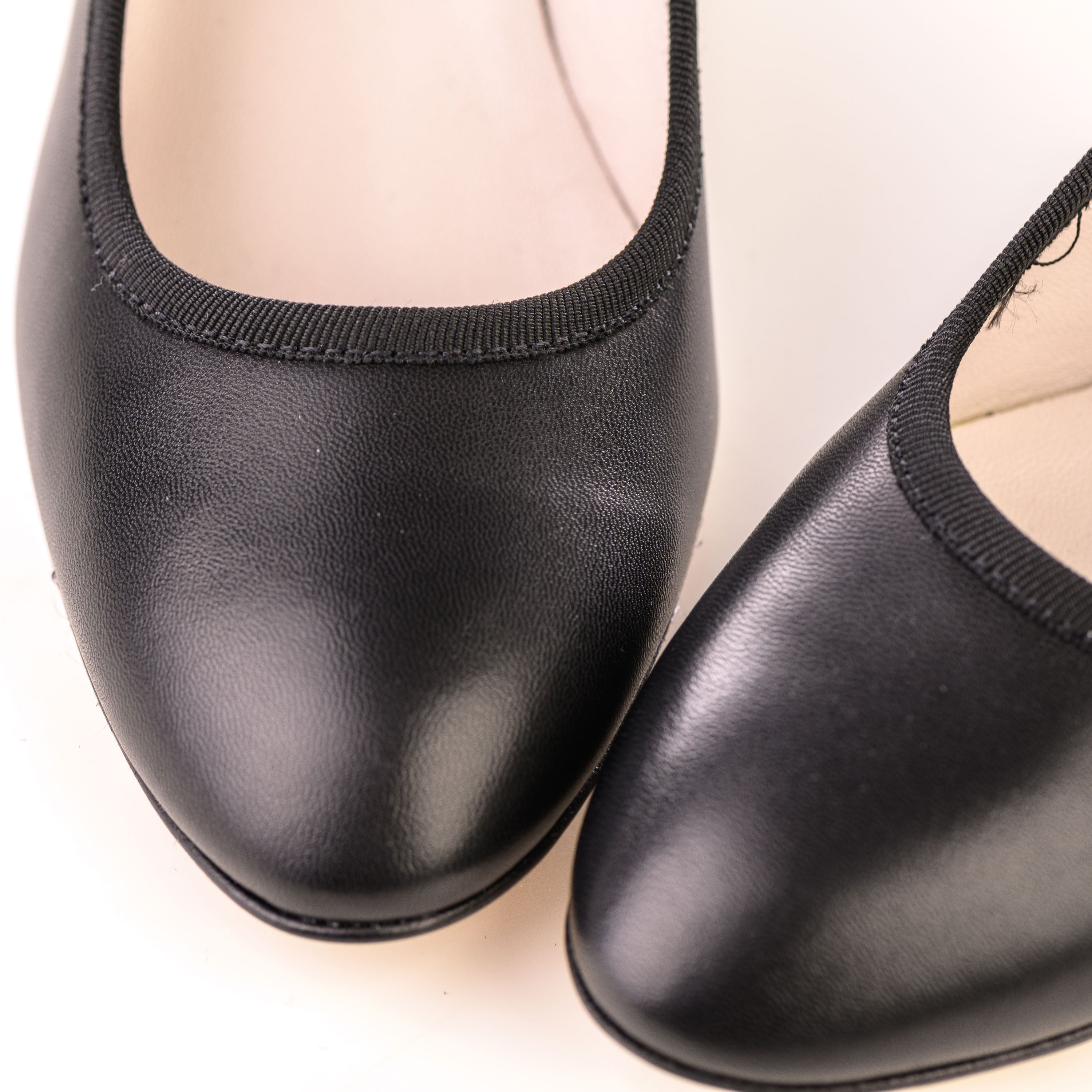 Black leather pump ballet flats with high heel