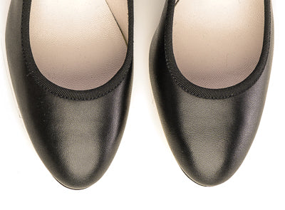 Black leather pump ballet flats with high heel