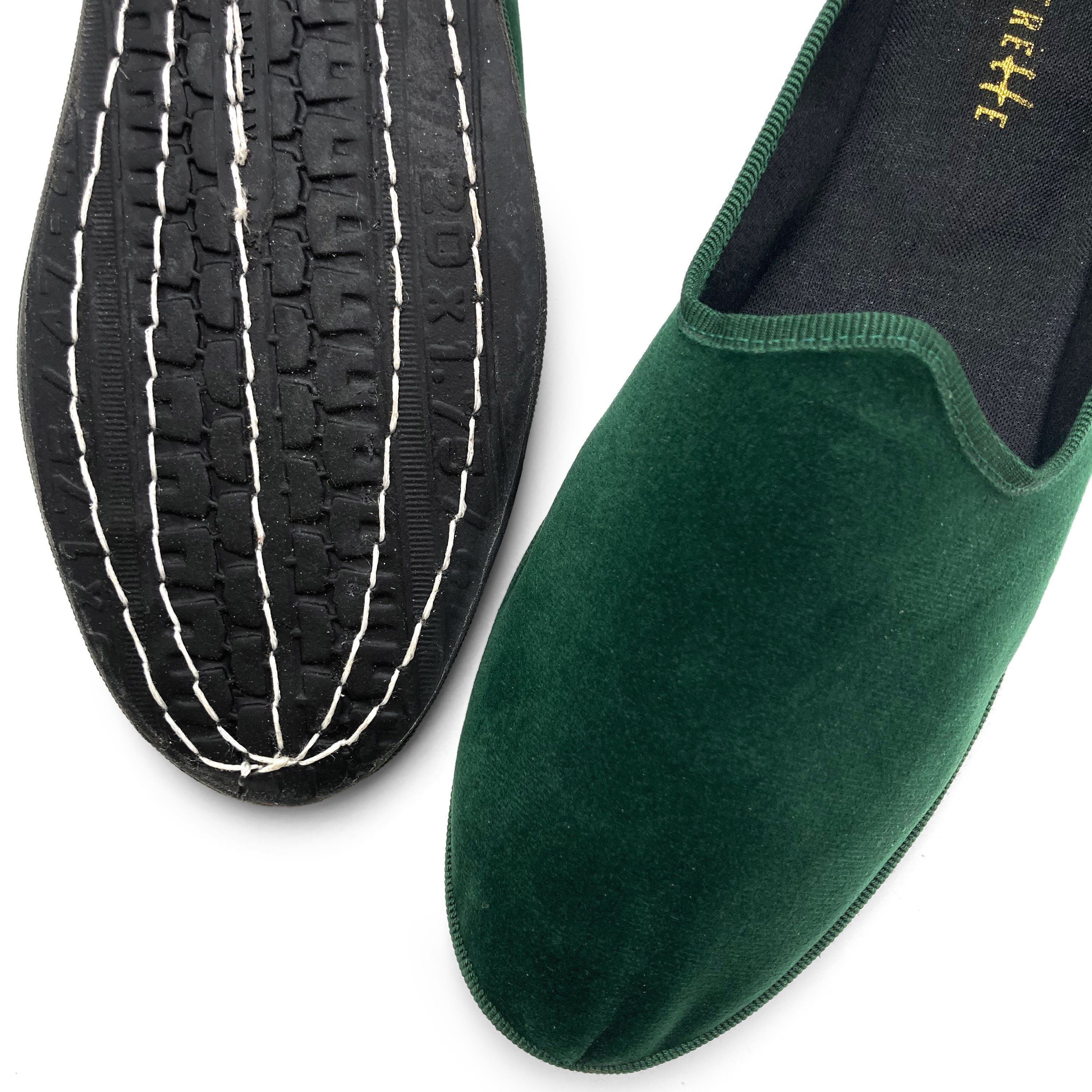 Friulane bottle green velvet slippers