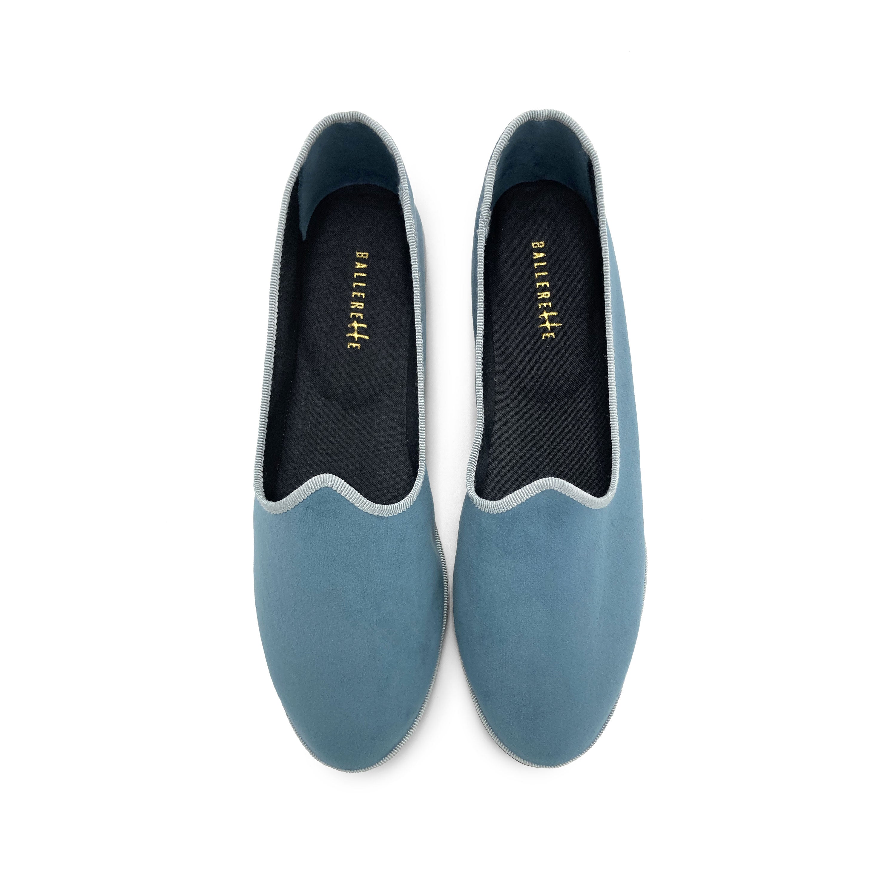 Friulane cerulean blue velvet slippers