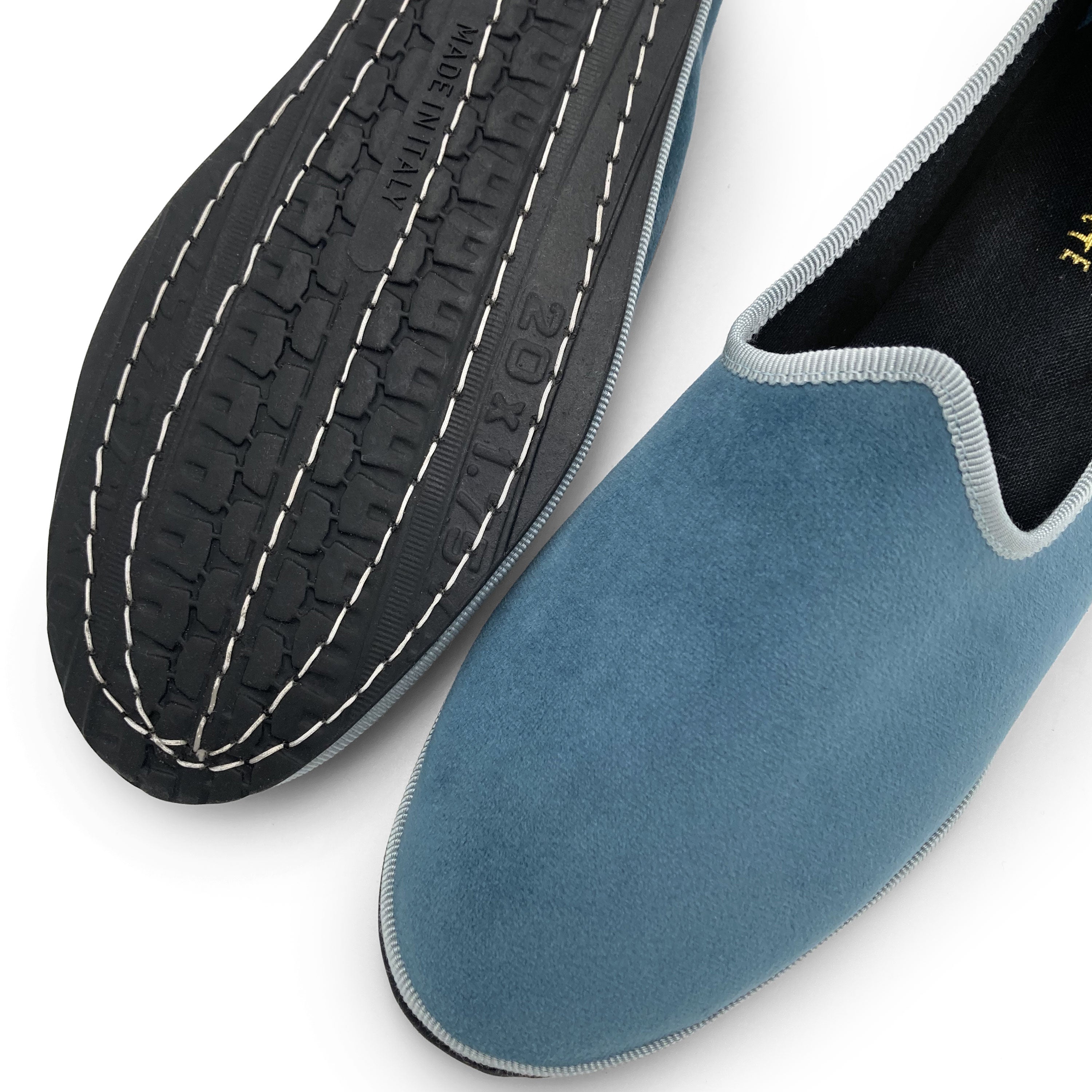 Friulane cerulean blue velvet slippers