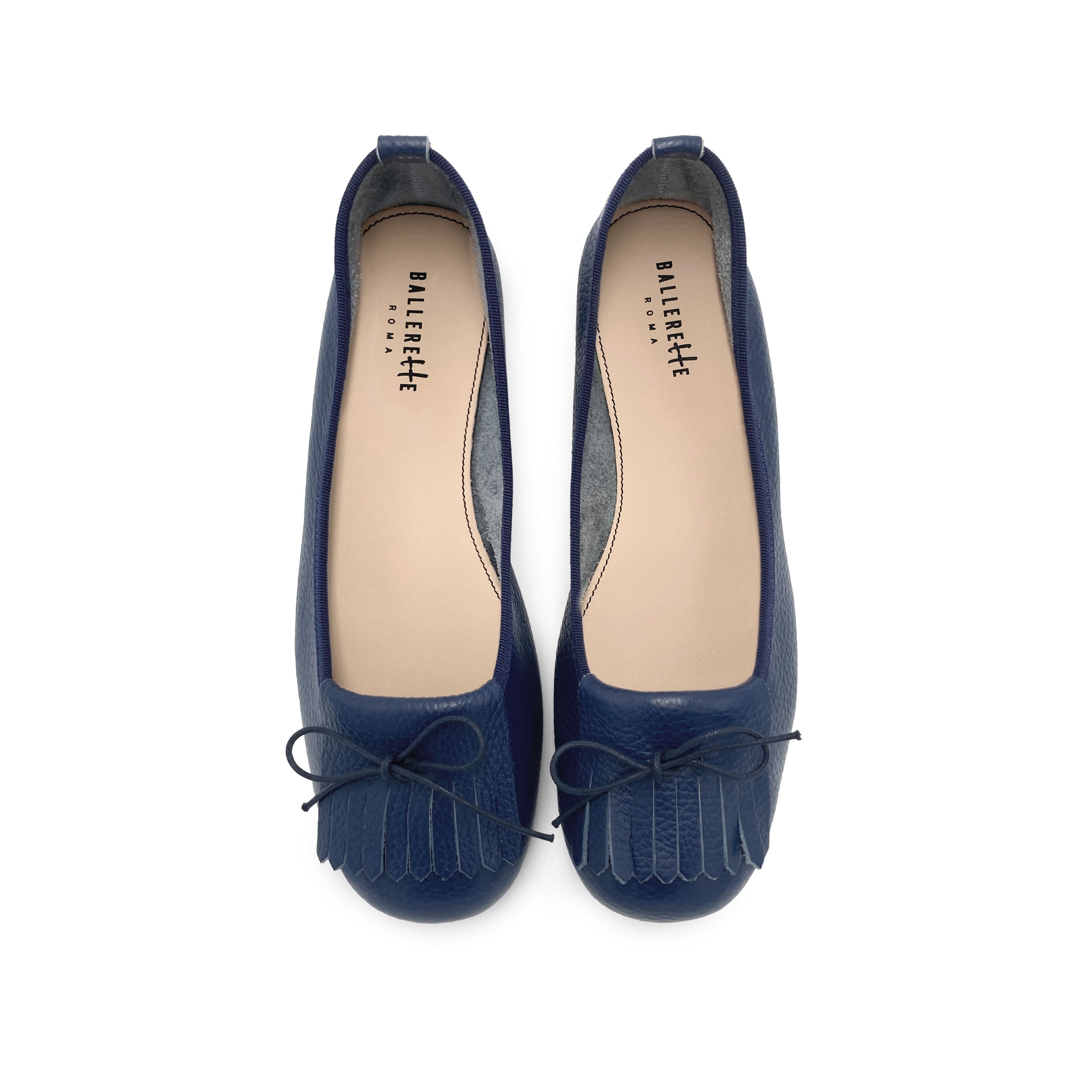 Blue leather moccasins with fringe