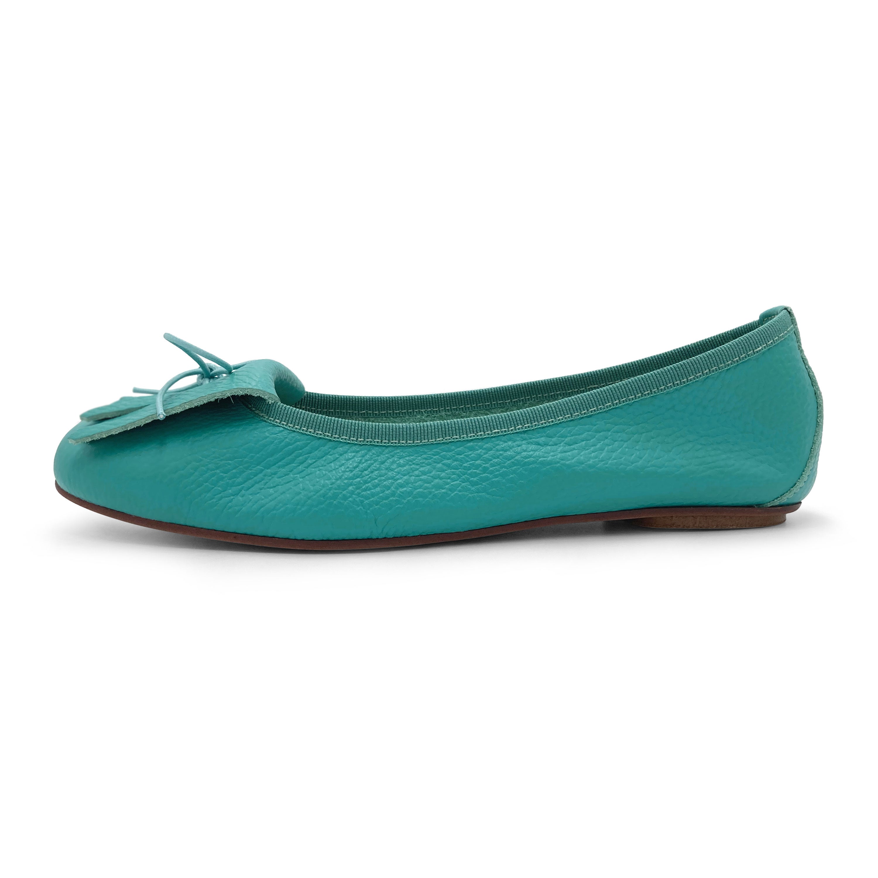 Women's aqua blue leather moccasins with fringes