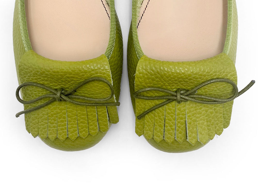 Olive Green Leather Moccasins with Fringes