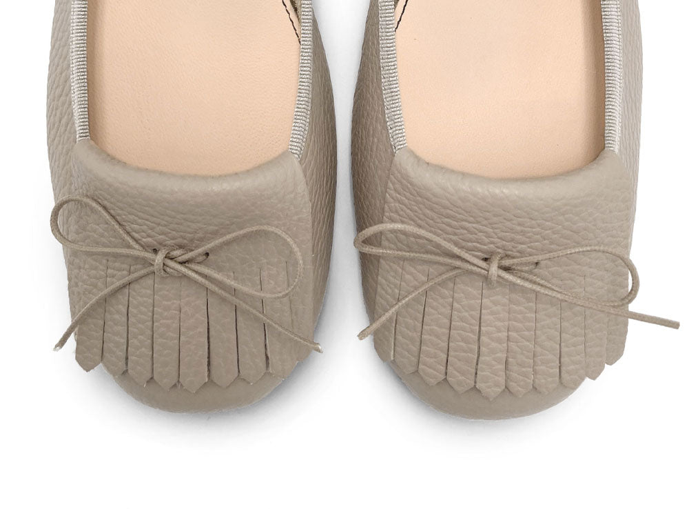 Dove Grey Leather Moccasins with Fringes