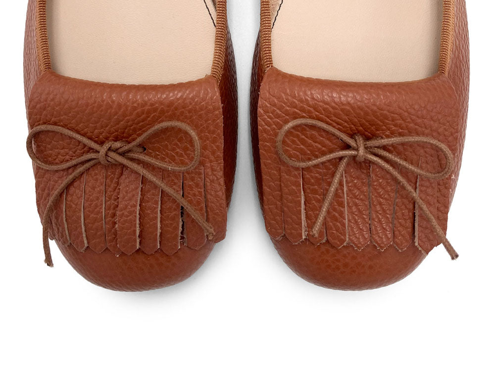 Brick Brown Leather Moccasins with Fringes