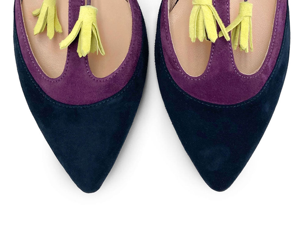 T-bar ballet flats in blue and purple suede