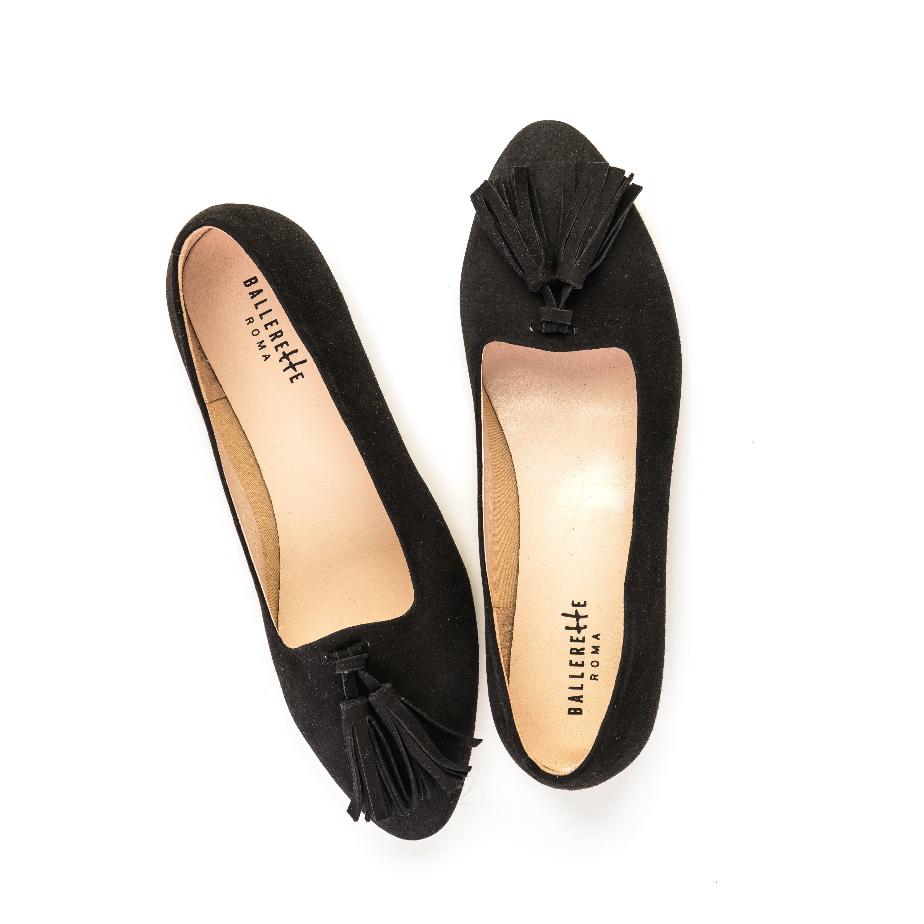 Black suede moccasins with tassels