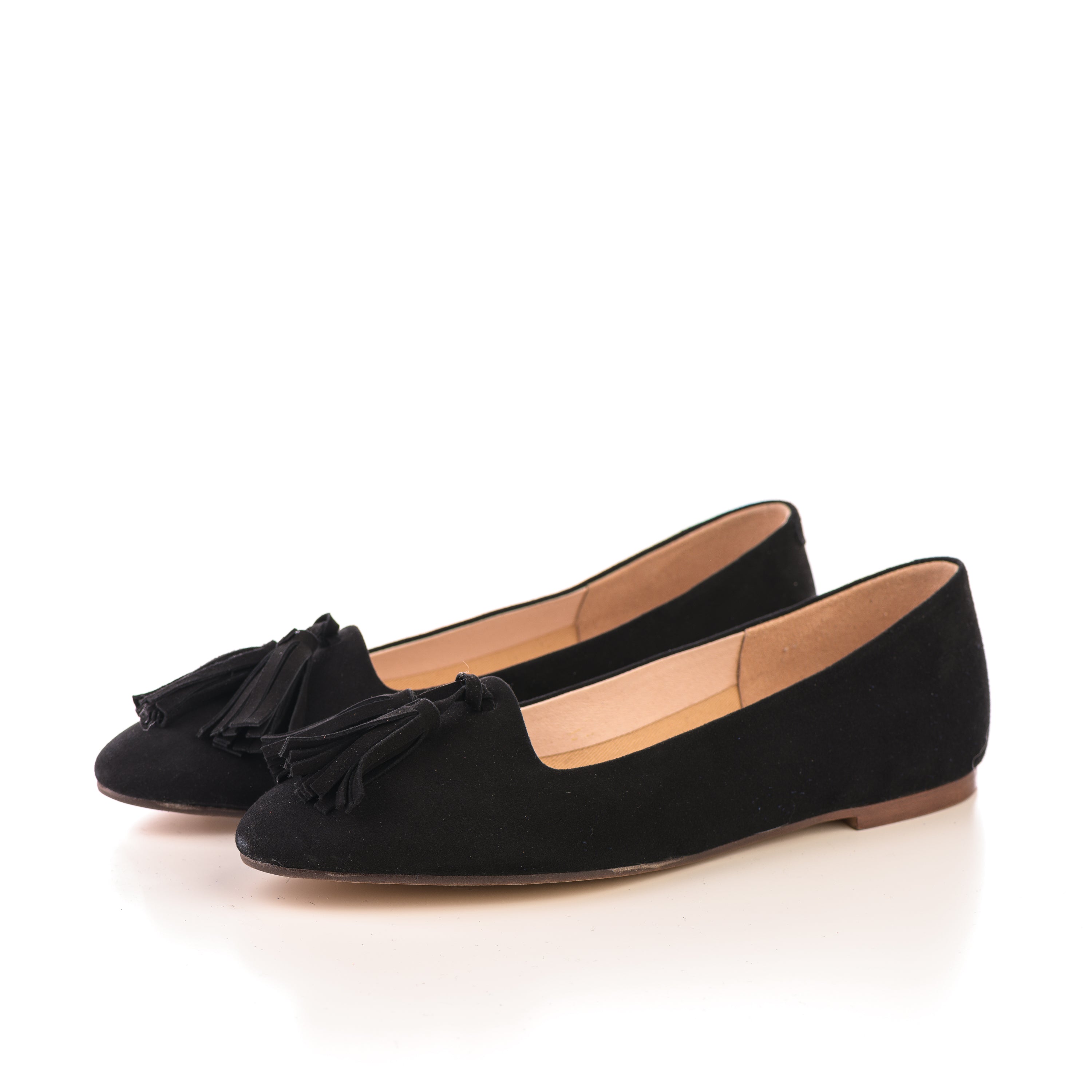 Black suede moccasins with tassels