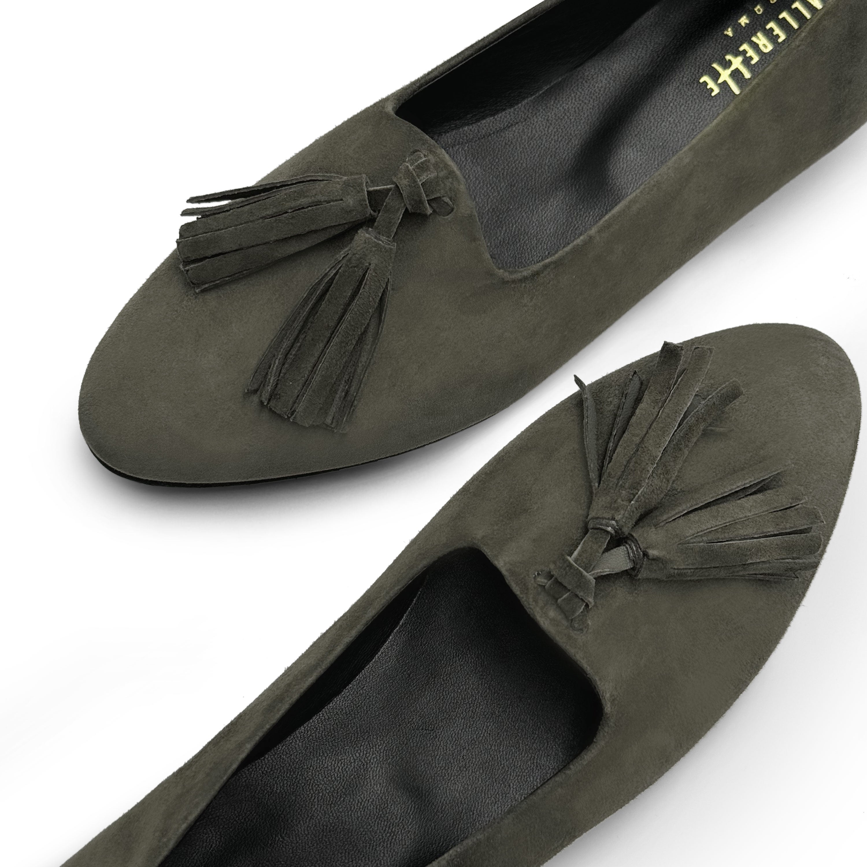 Forest green women moccasins with tassels