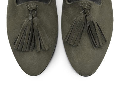 Forest green women moccasins with tassels