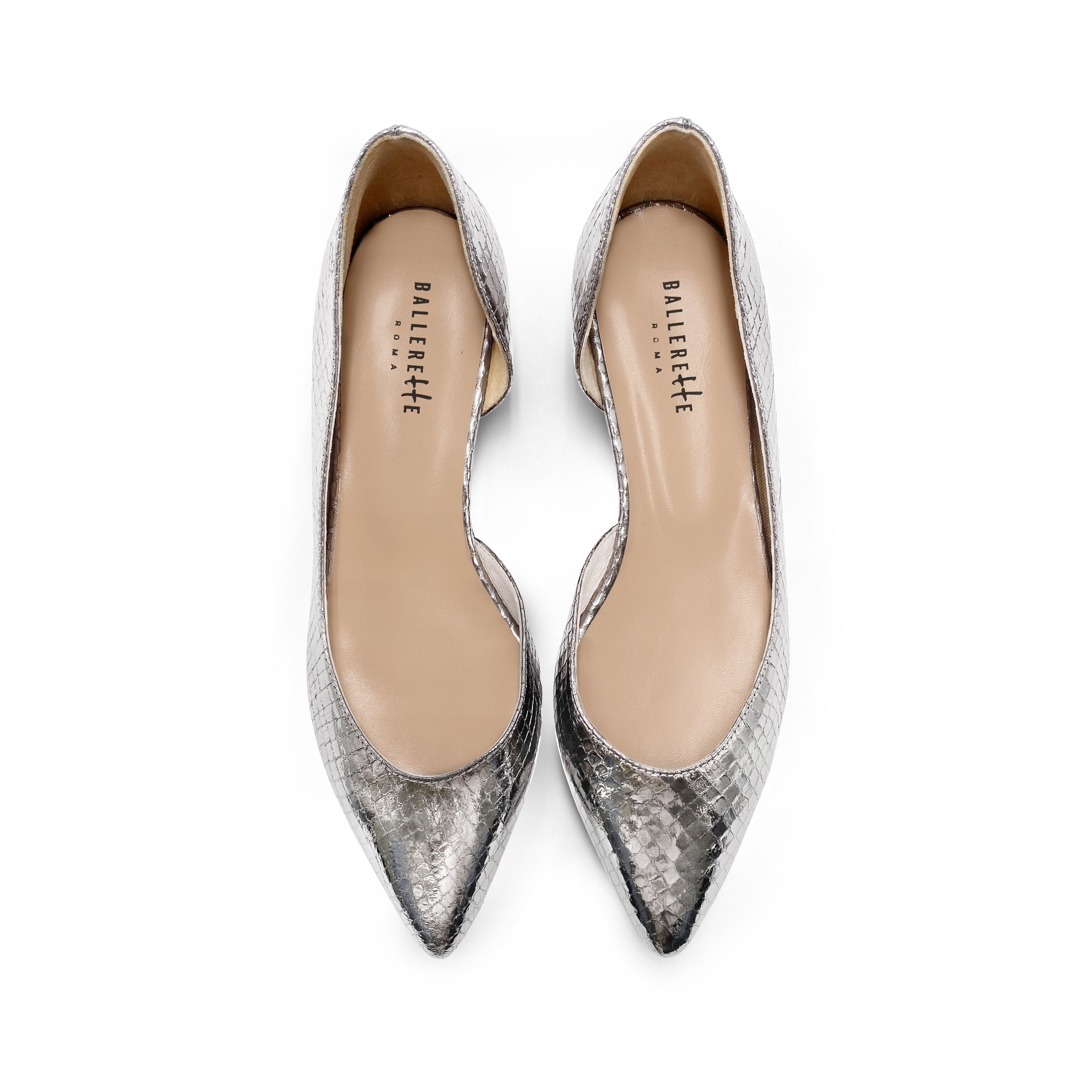 Half d'Orsay silver metallic leather ballet flats