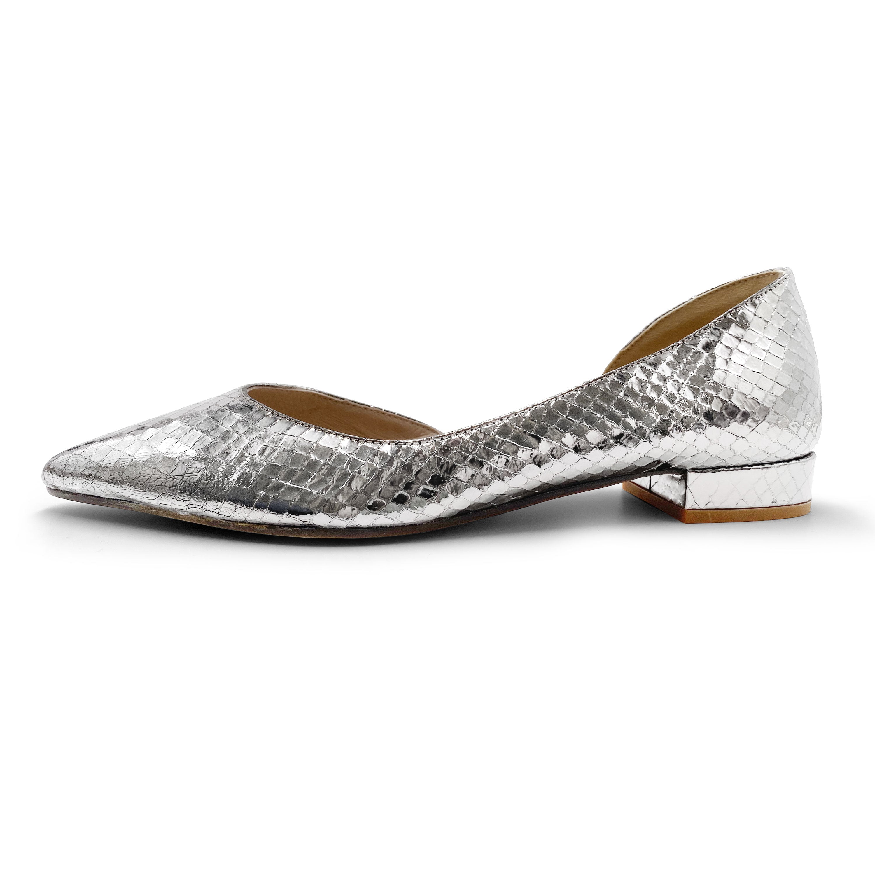 Half d'Orsay silver metallic leather ballet flats