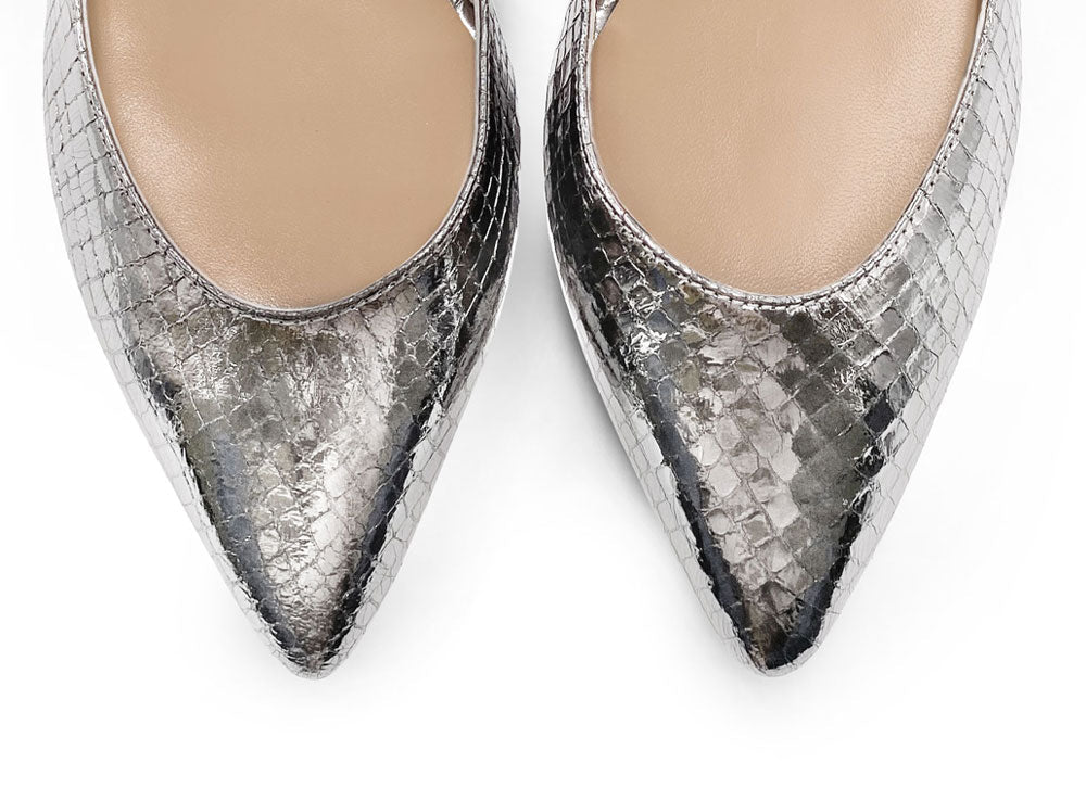Half d'Orsay silver metallic leather ballet flats