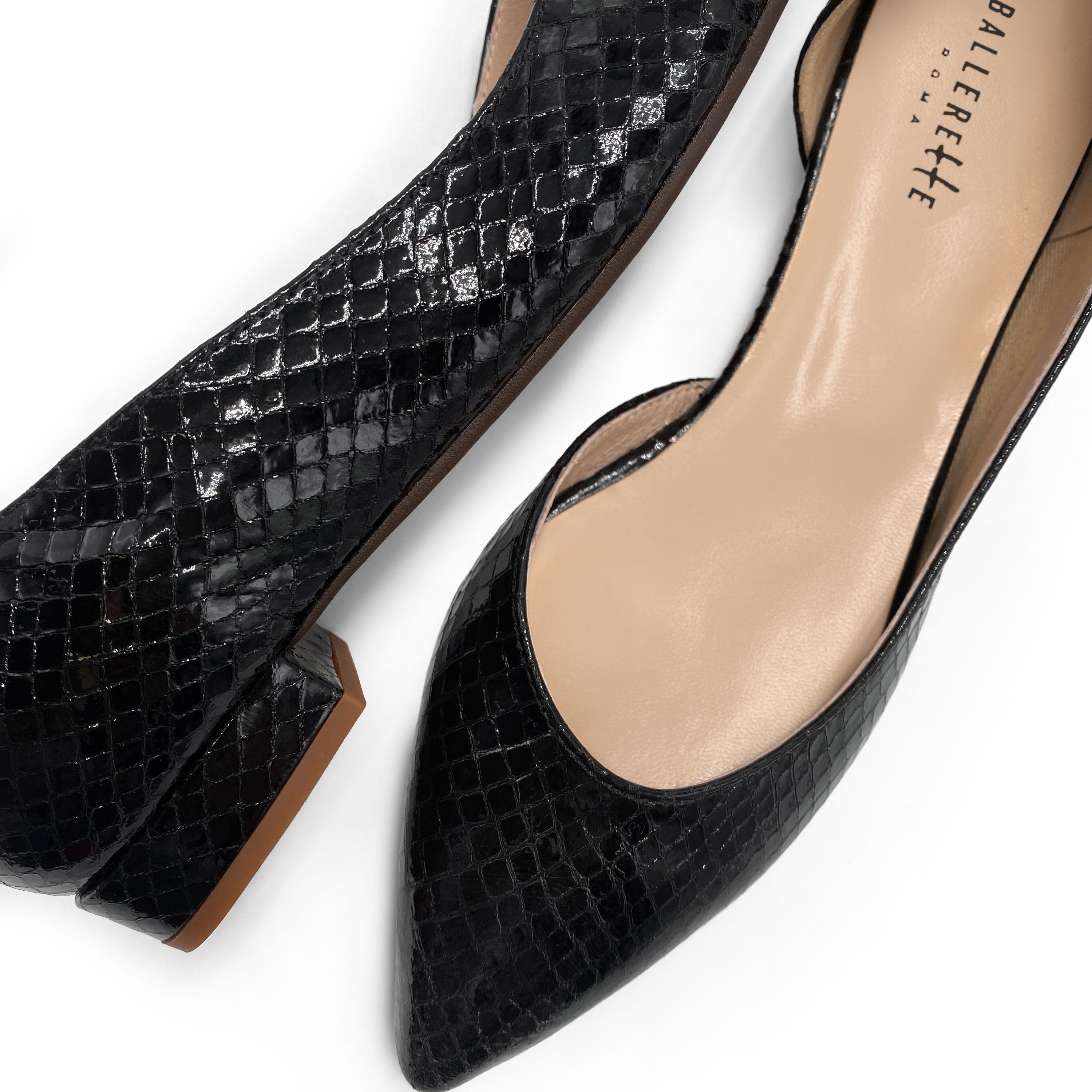 Half d'Orsay black metallic leather ballet flats