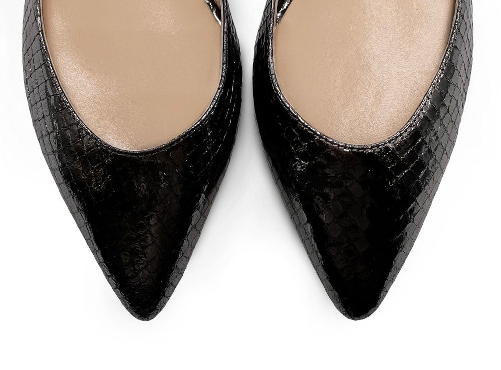 Half d'Orsay black metallic leather ballet flats