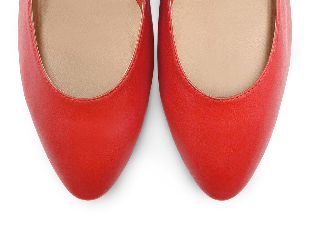 Coral red Mary Jane ballet flats with straps