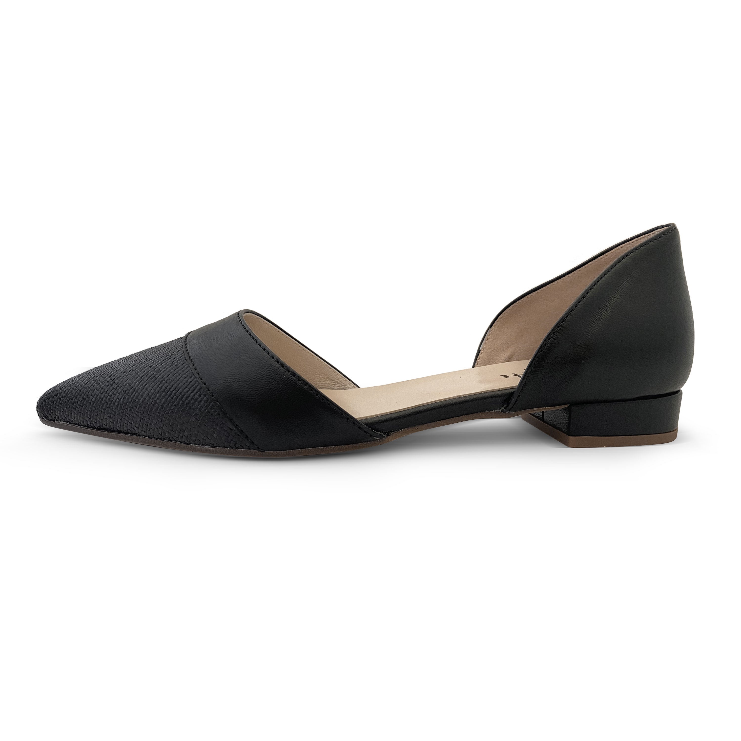 Black jute d'Orsay ballet flats with black leather details