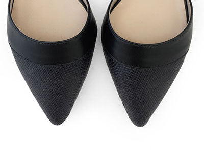 Black jute d'Orsay ballet flats with black leather details