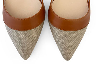 Beige jute d'Orsay ballet flats with brick leather details