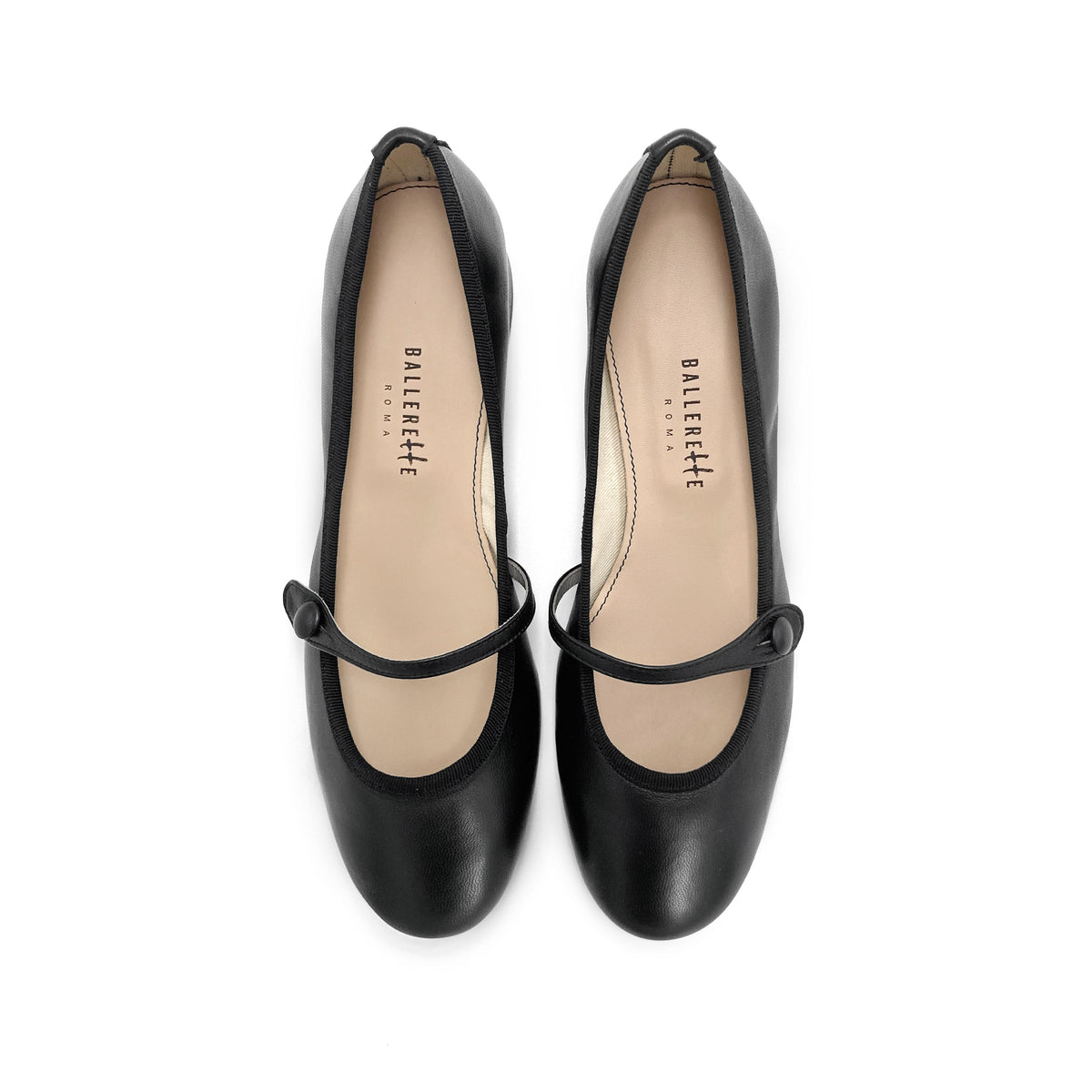 Black leather Mary Jane ballet flats with strap and heel