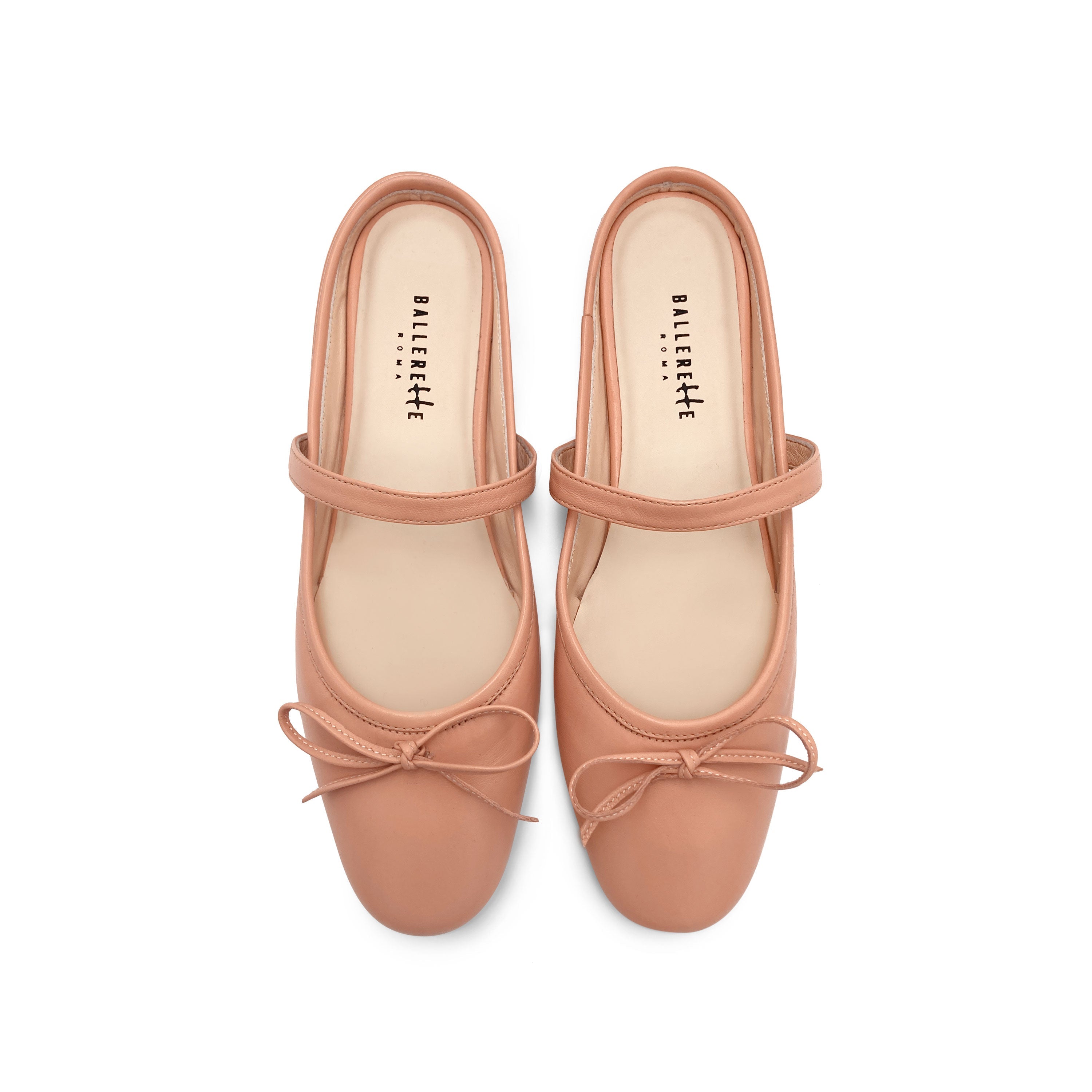 Pink leather mule ballet flats with handcrafted sacchetto construction