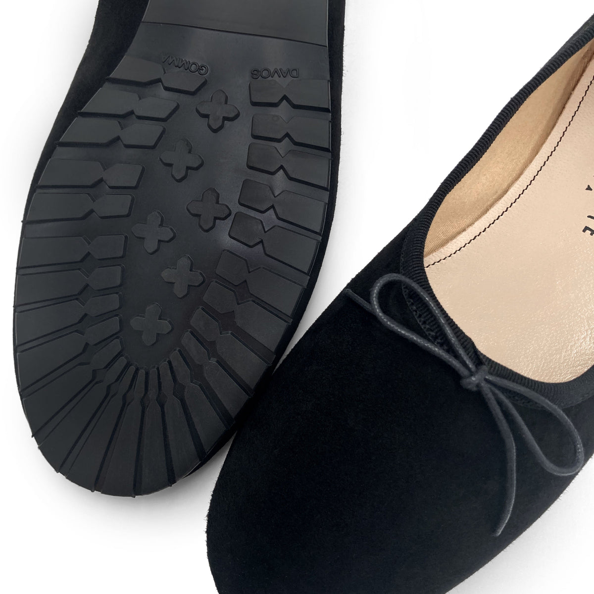 Women's black suede "glove shoes" ballet flats