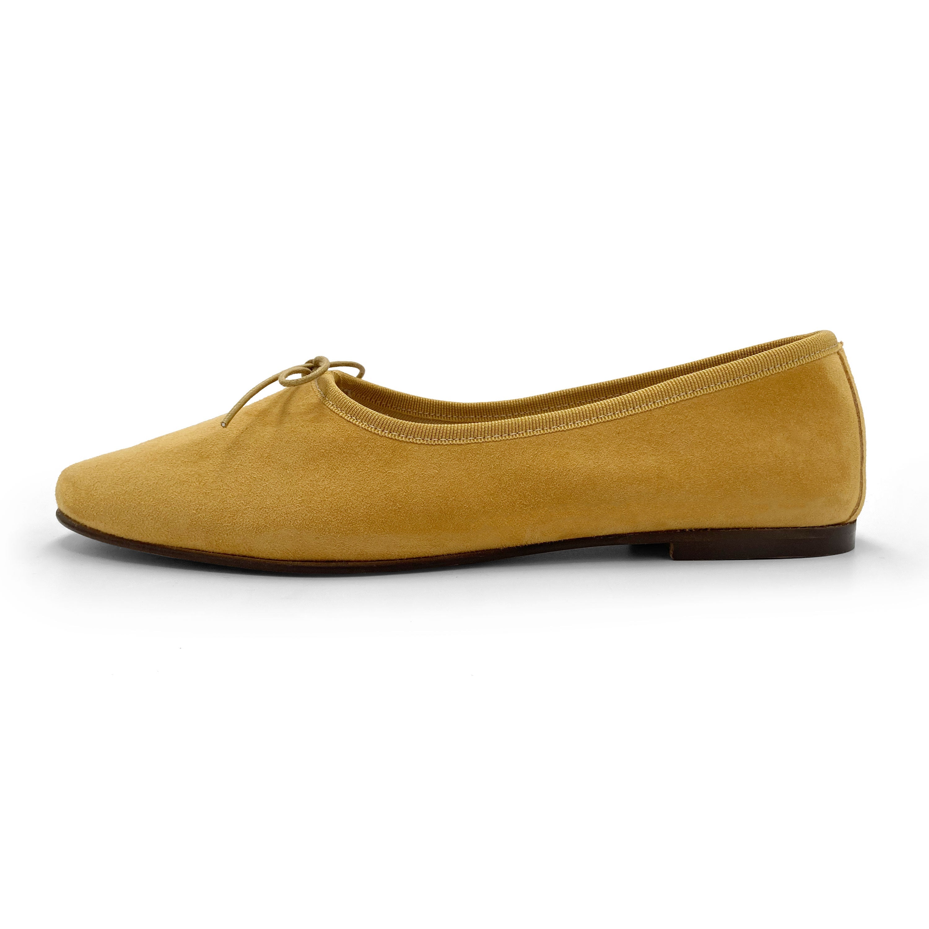 Mustard yellow suede "glove shoes" ballet flats