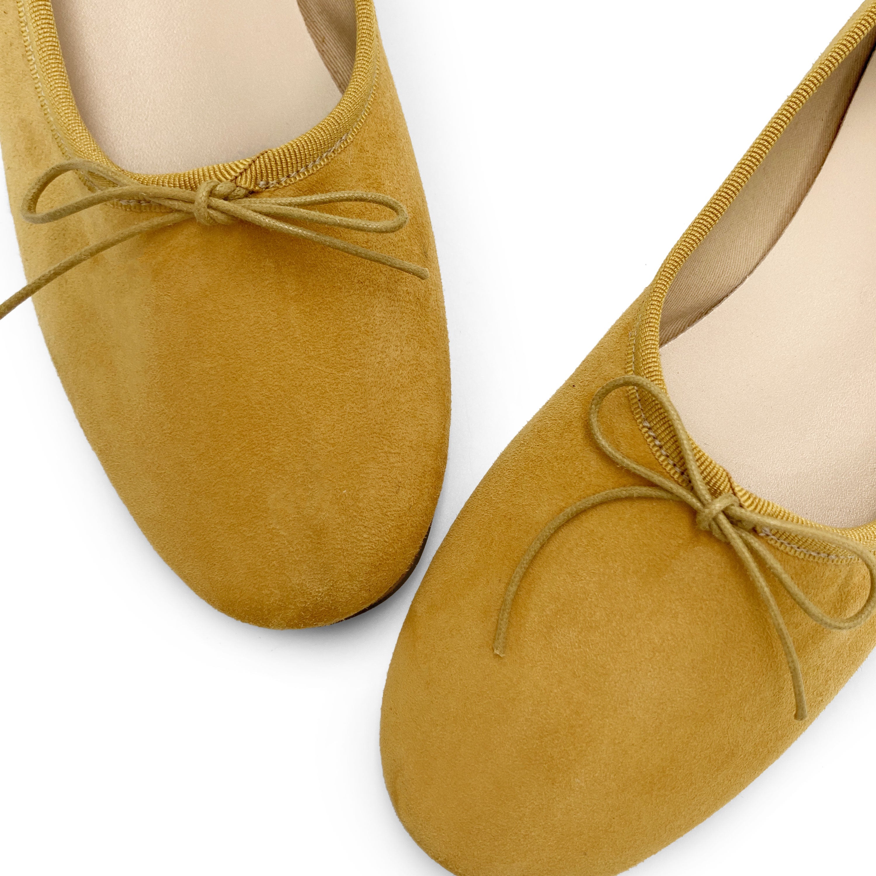 Mustard yellow suede "glove shoes" ballet flats
