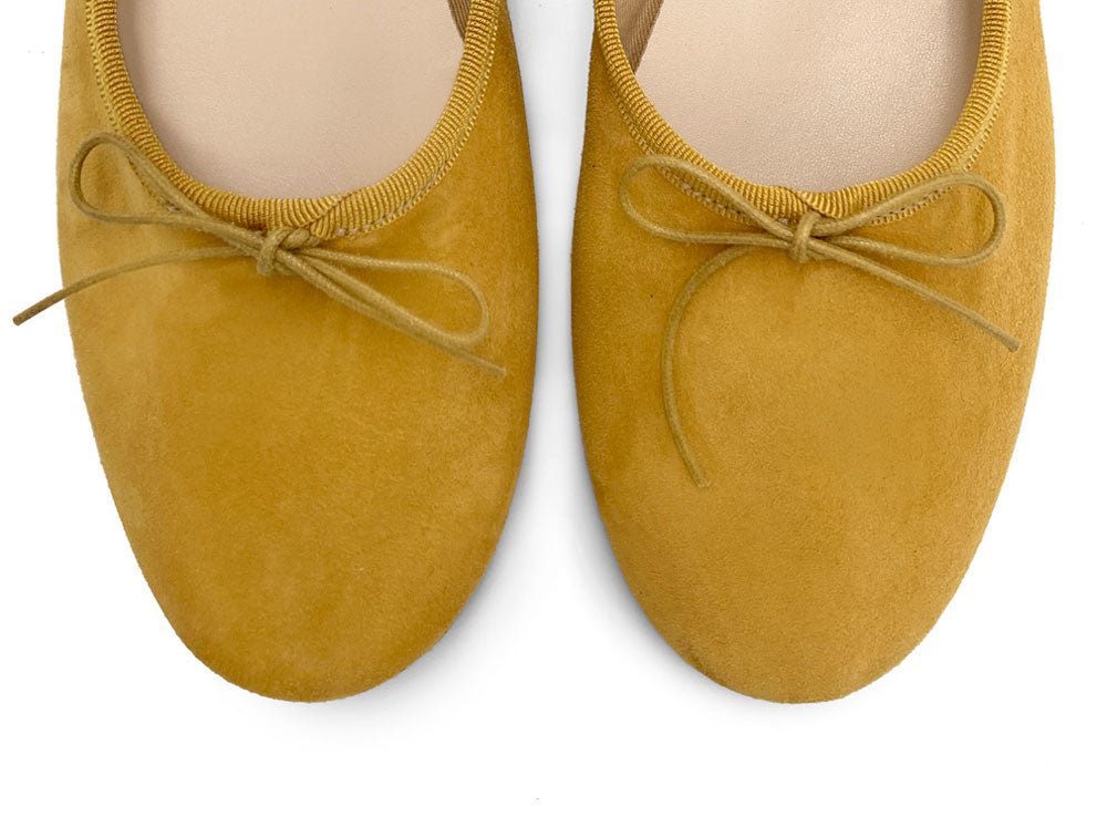 Mustard yellow suede "glove shoes" ballet flats