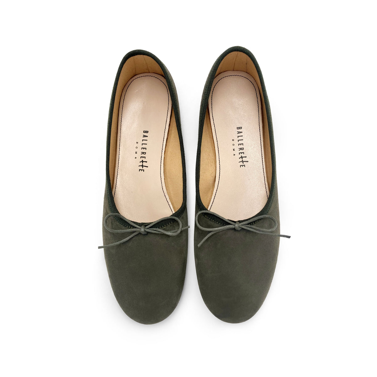 Women's olive green suede "glove shoes" ballet flats