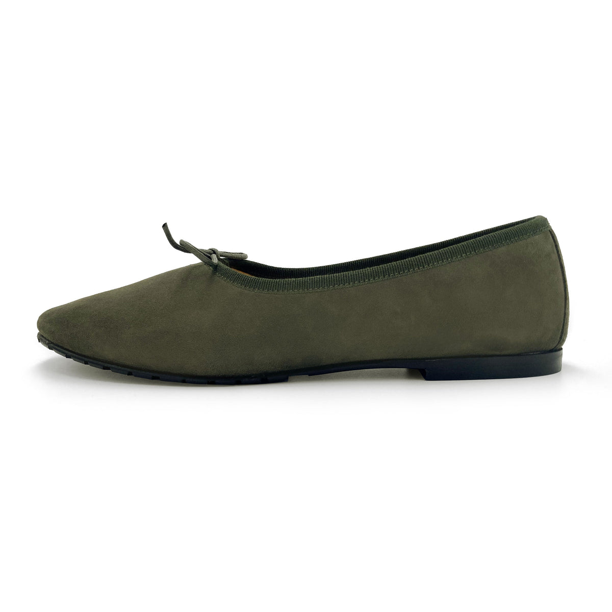 Women's olive green suede "glove shoes" ballet flats