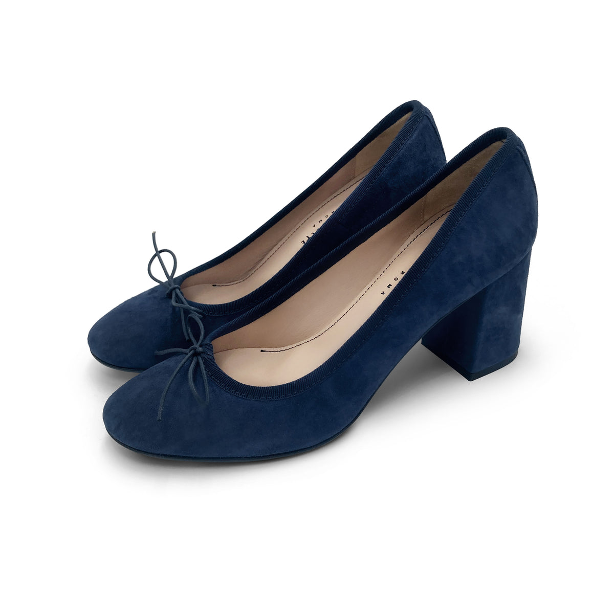 Blue suede heeled décolleté ballet flats