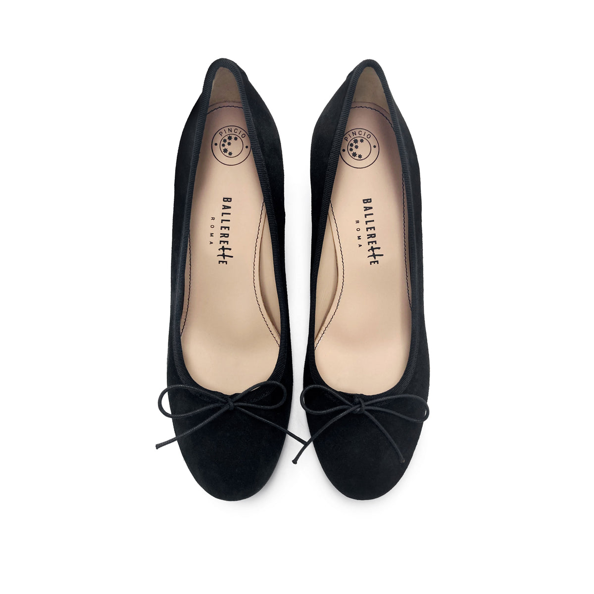 Black suede heeled décolleté ballet flats