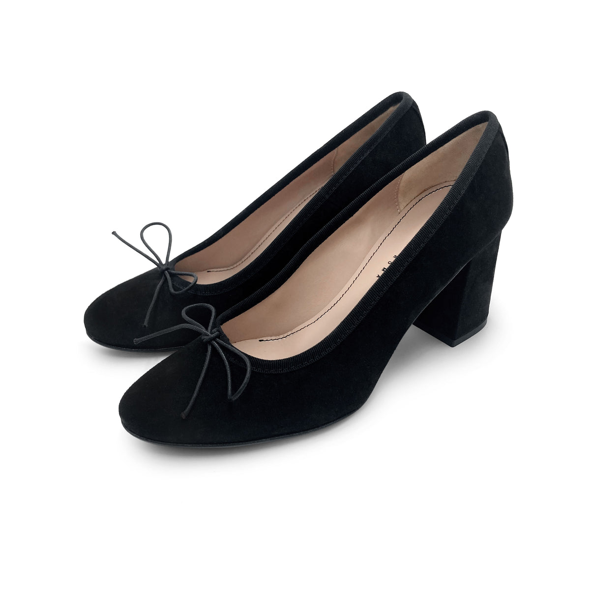 Black suede heeled décolleté ballet flats