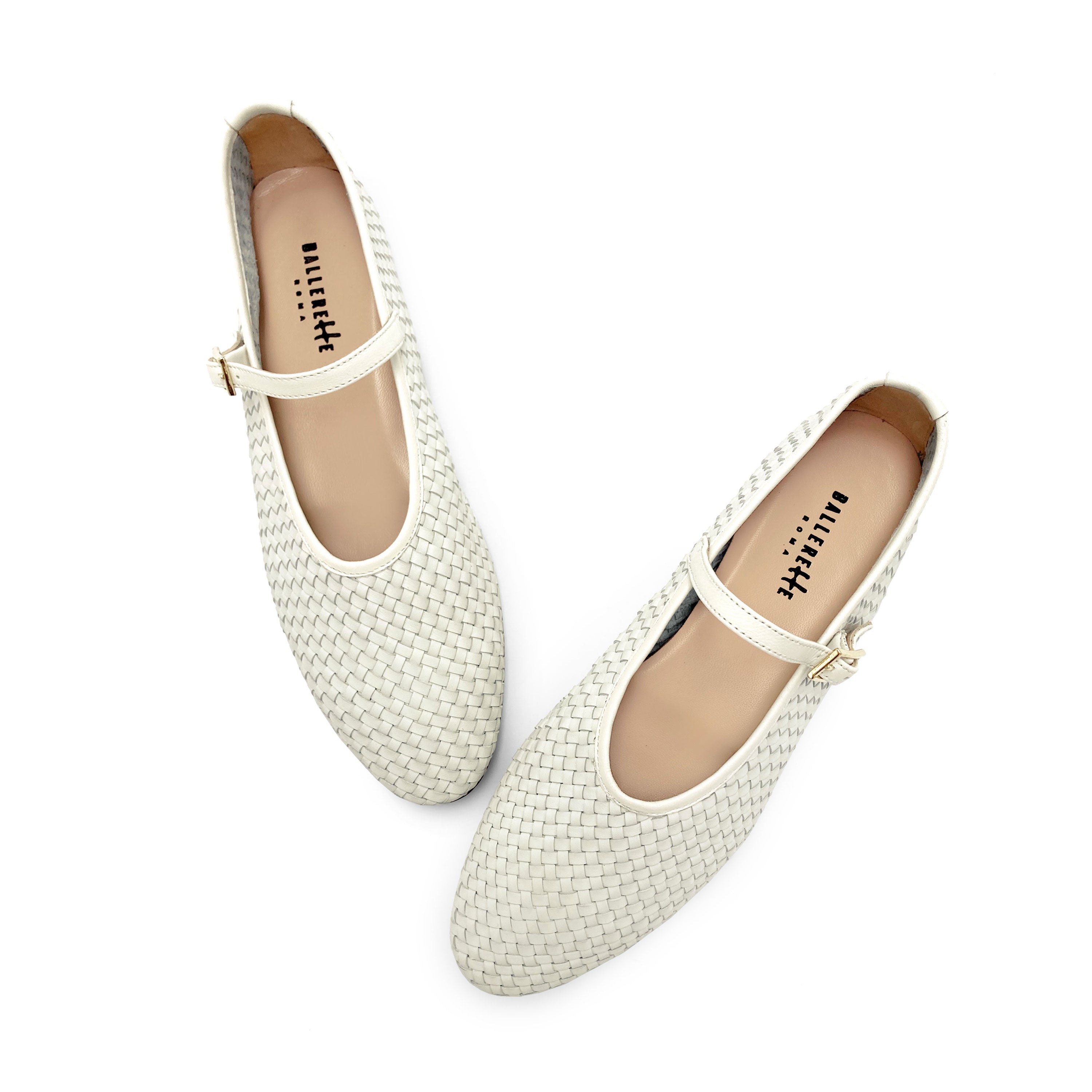 White high cut handwoven leather ballet flats with strap