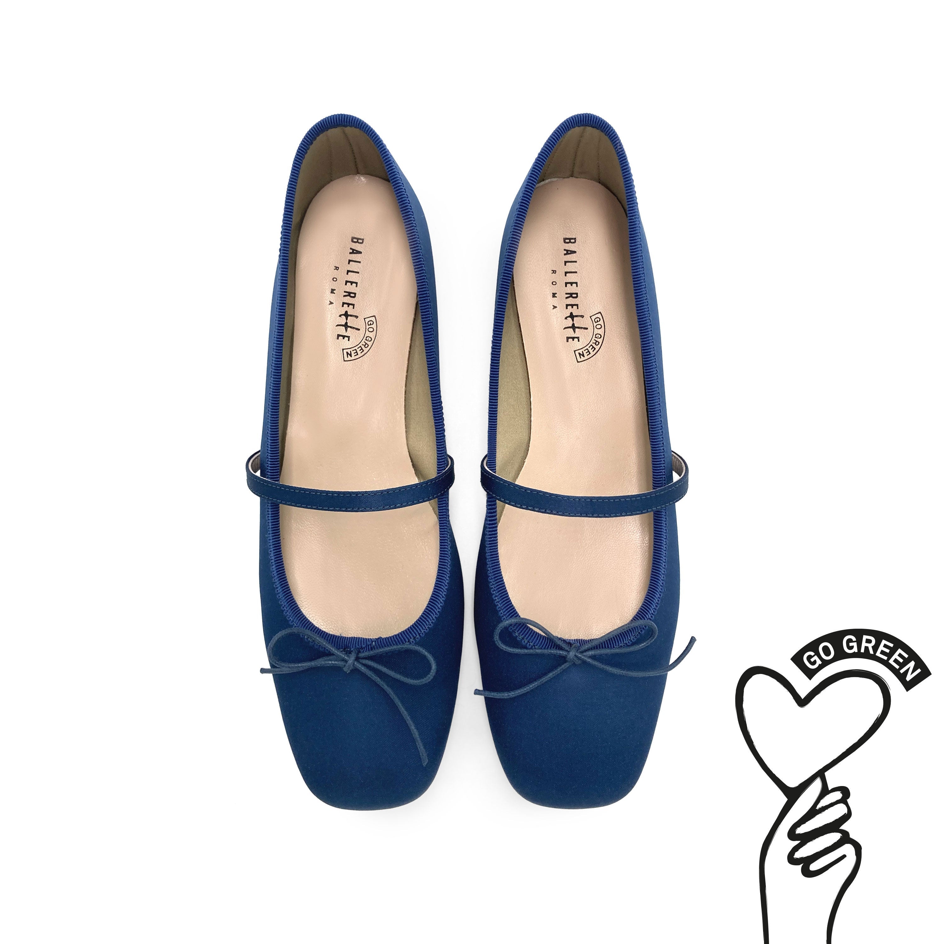 TT Go Green collection blue satin Mary Jane ballet flats in eco fabric