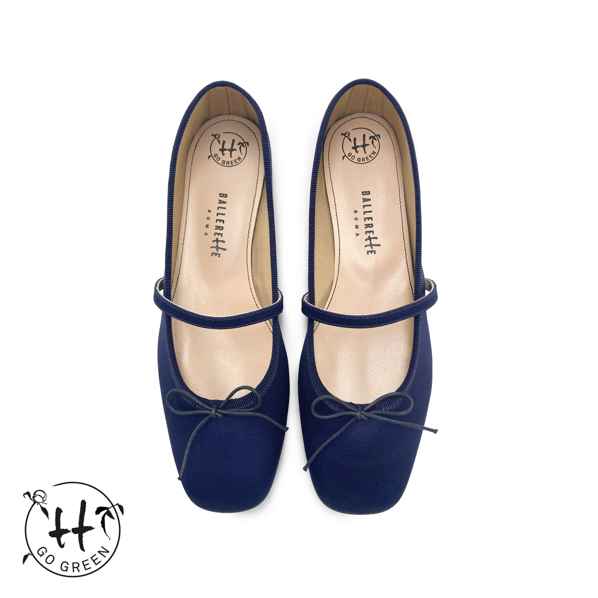 TT Go Green collection blue satin Mary Jane ballet flats in eco fabric