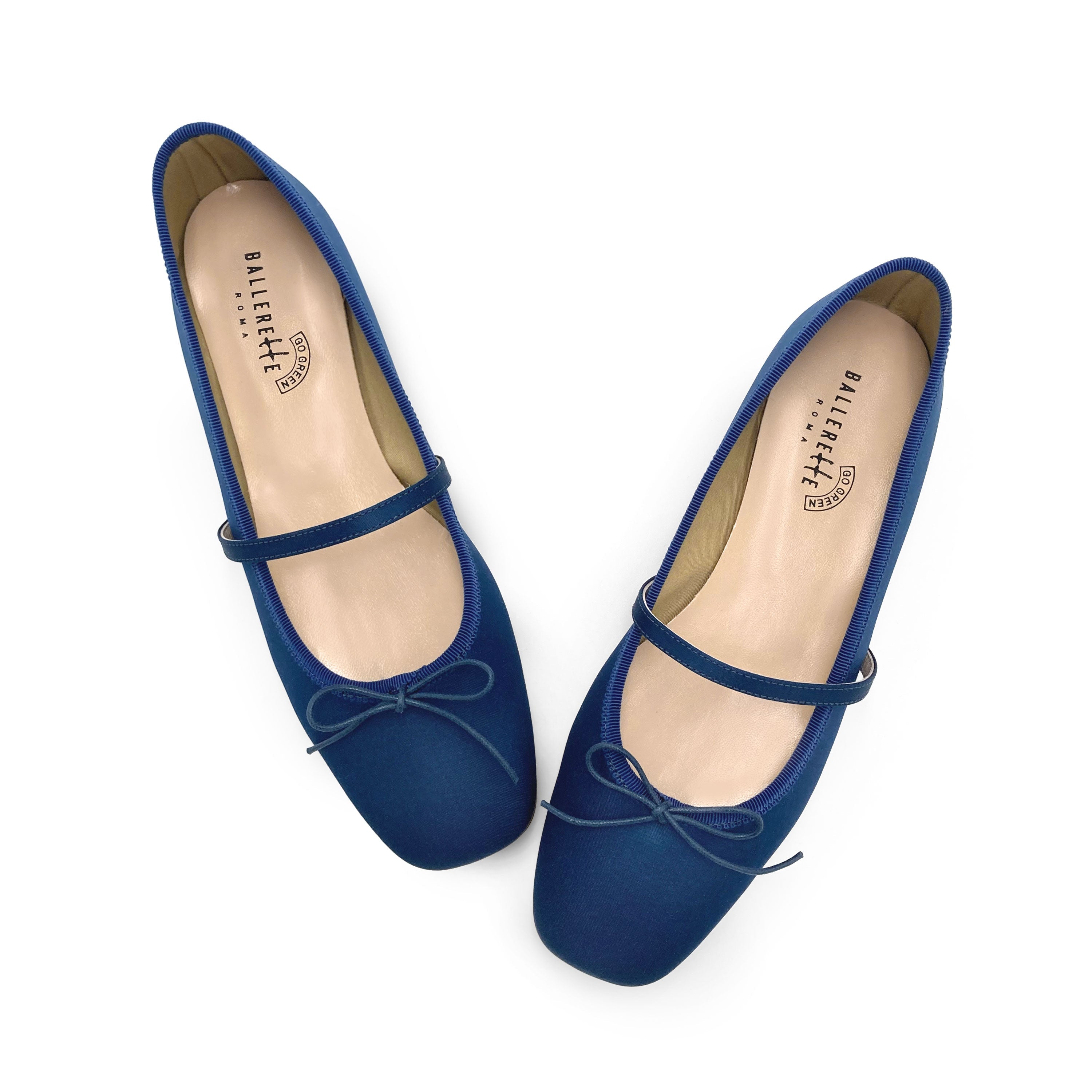 TT Go Green collection blue satin Mary Jane ballet flats in eco fabric