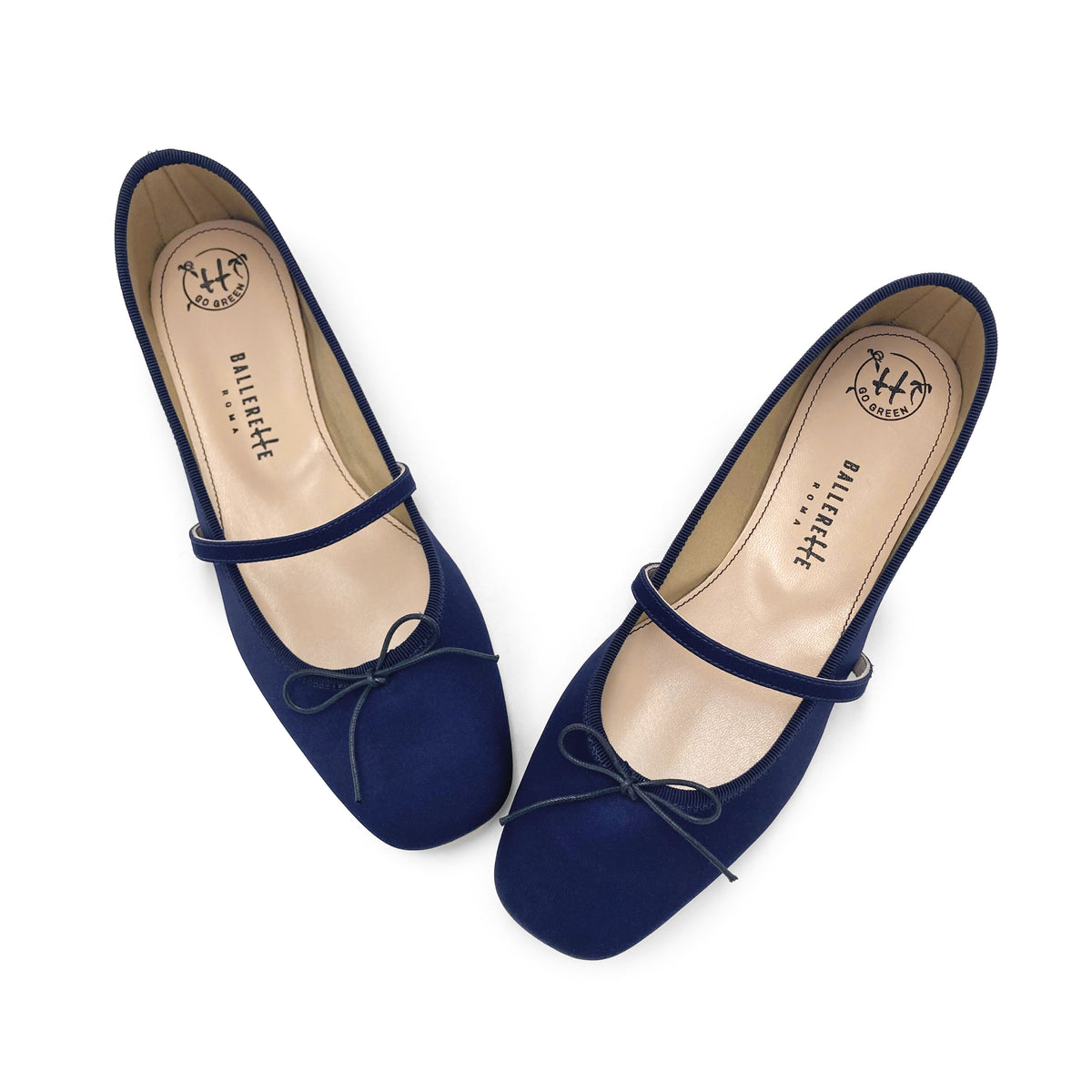 TT Go Green collection blue satin Mary Jane ballet flats in eco fabric