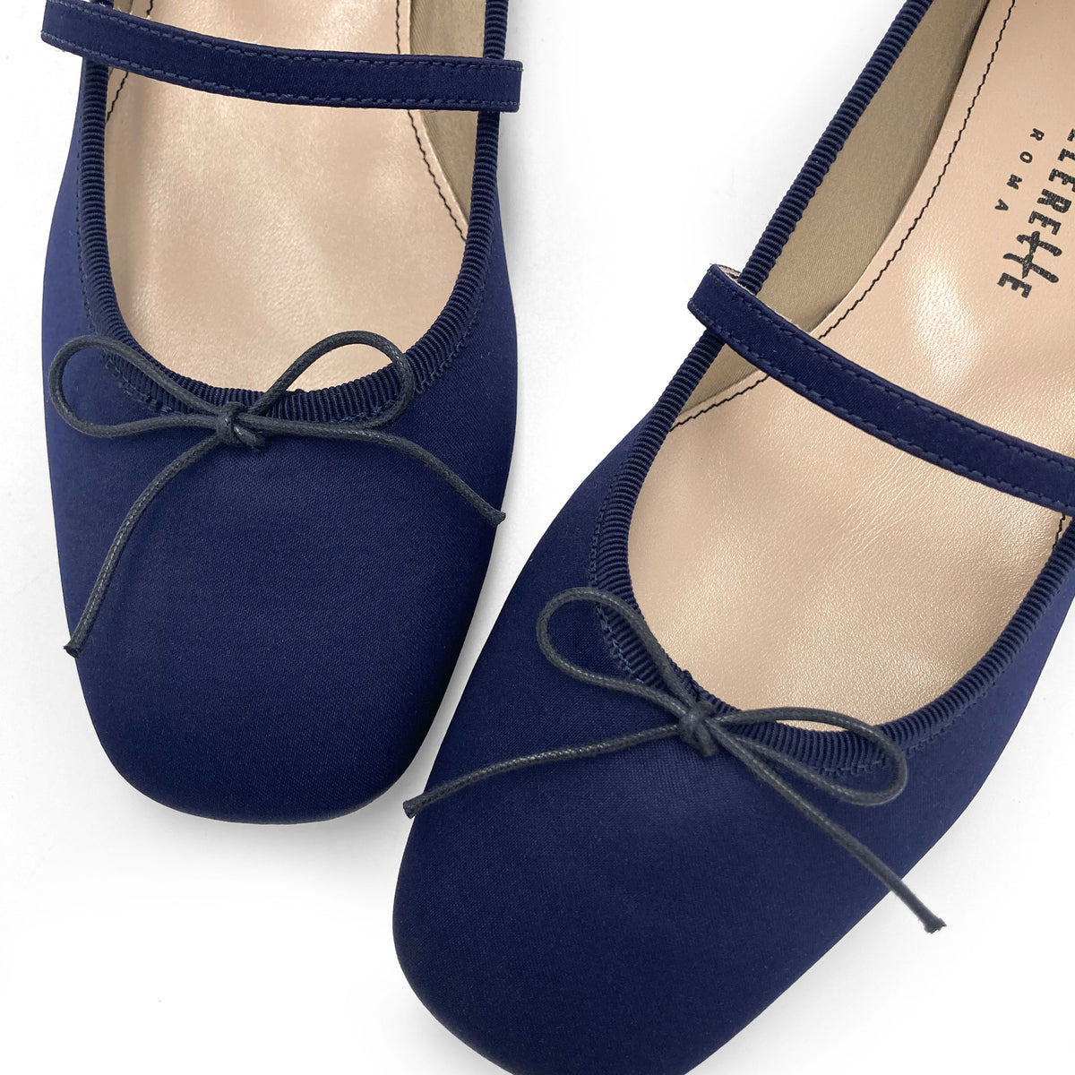 TT Go Green collection blue satin Mary Jane ballet flats in eco fabric