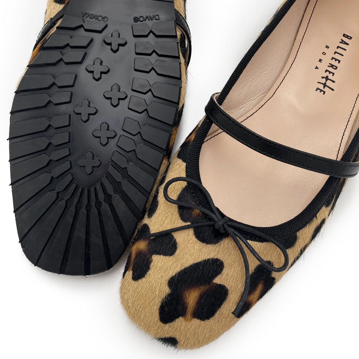 Animalier calf hair ballet flats with strap