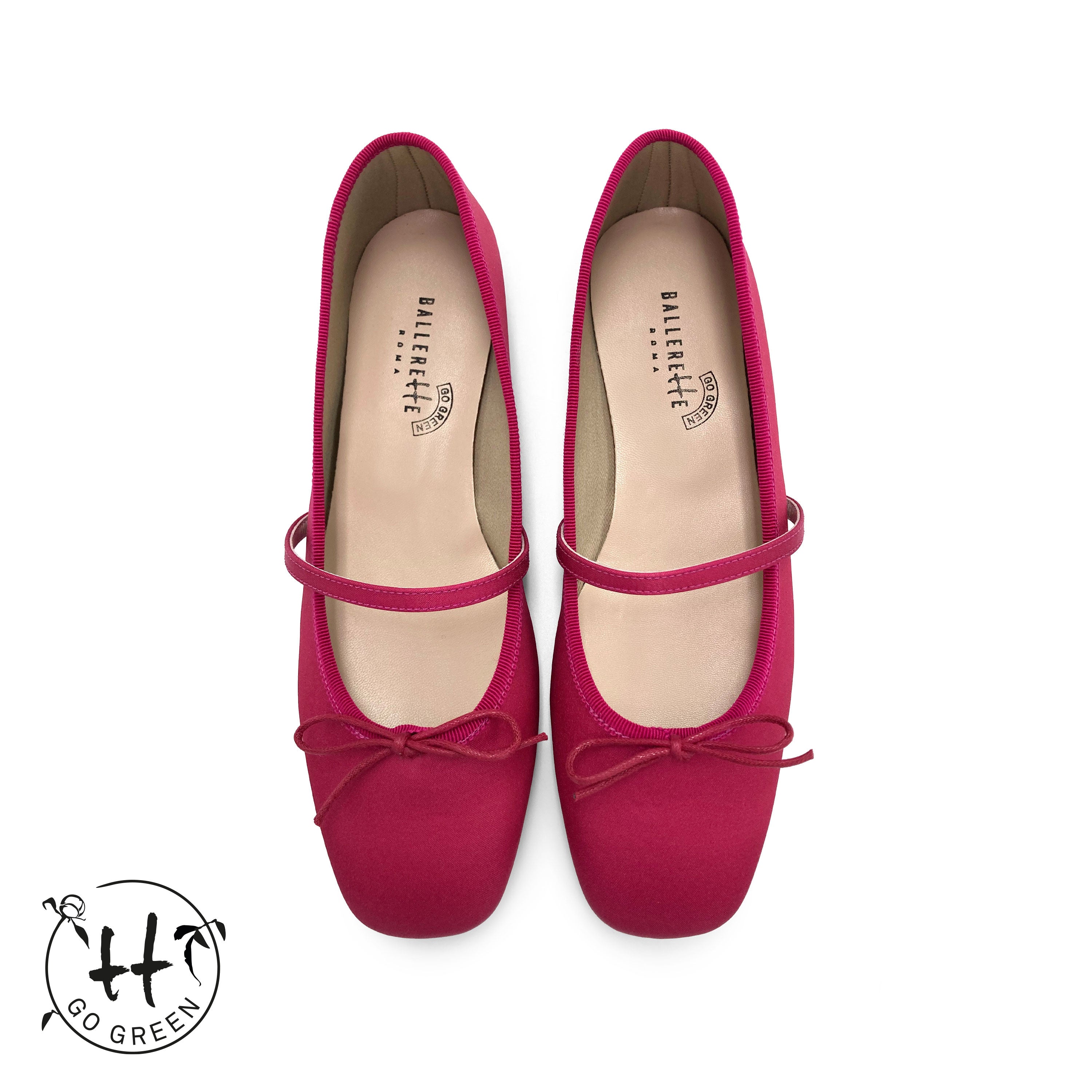 TT Go Green Collection fuchsia satin Mary Jane ballet flats in eco fabric