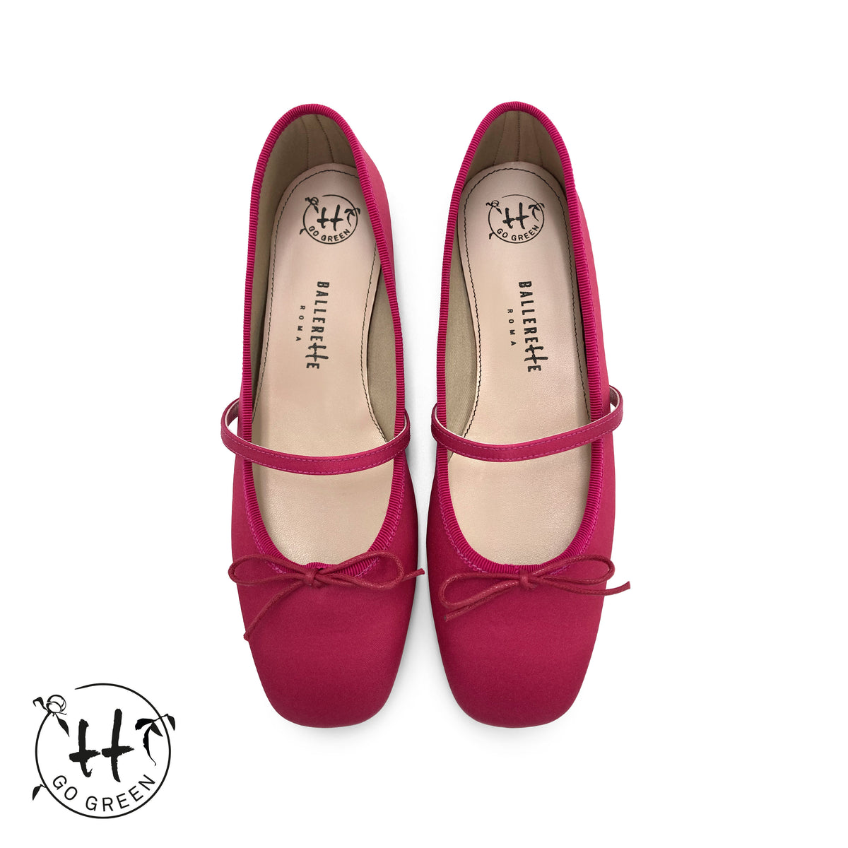 TT Go Green Collection fuchsia satin Mary Jane ballet flats in eco fabric