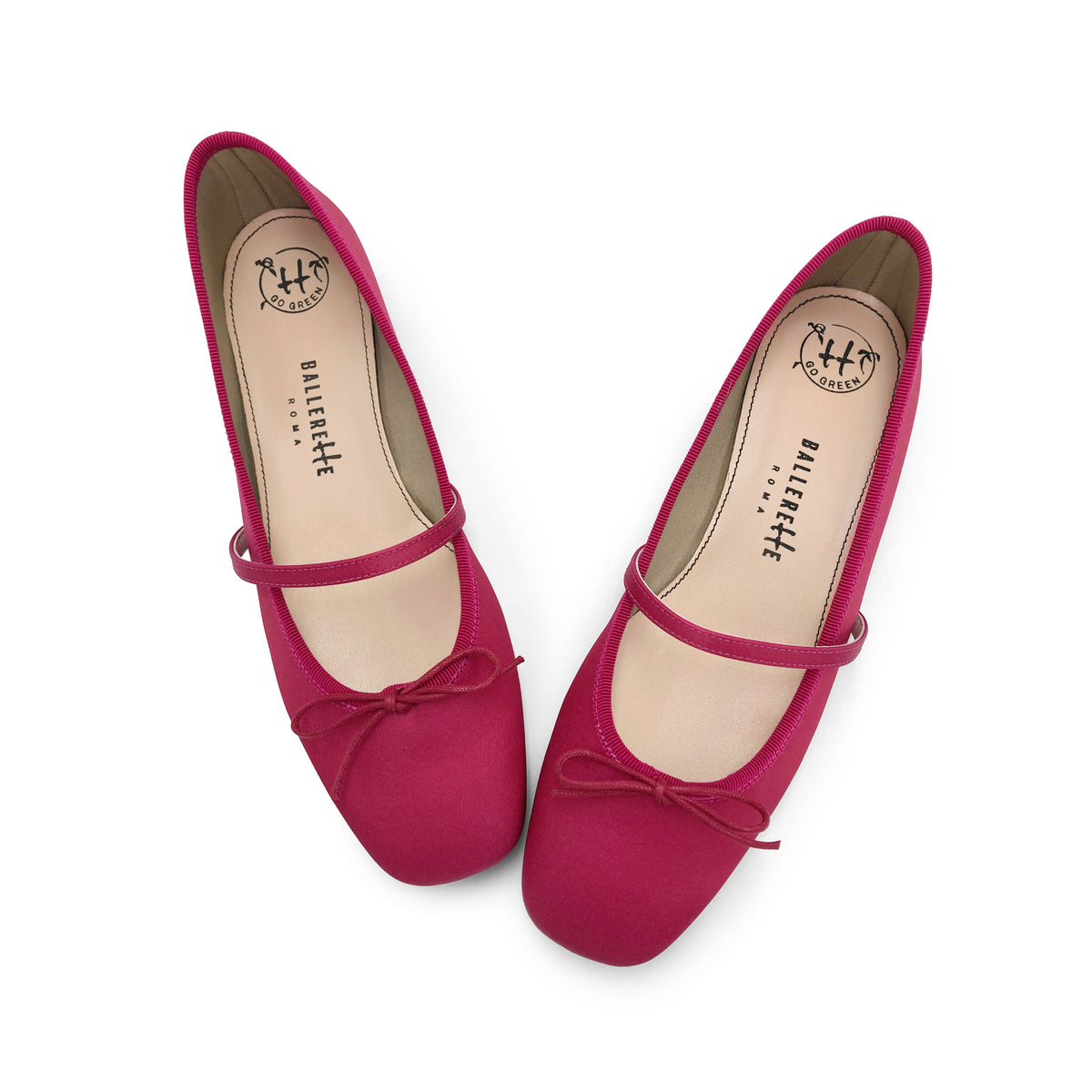 TT Go Green Collection fuchsia satin Mary Jane ballet flats in eco fabric