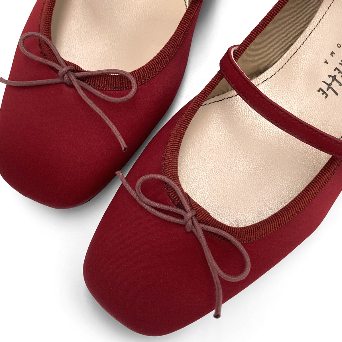 TT Go Green Collection red satin Mary Jane ballet flats in eco fabric