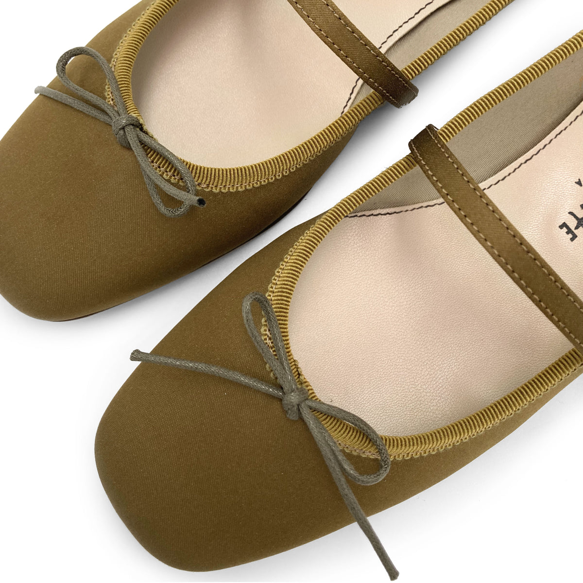 TT Go Green Collection mustard-brown satin Mary Jane ballet flats in eco fabric