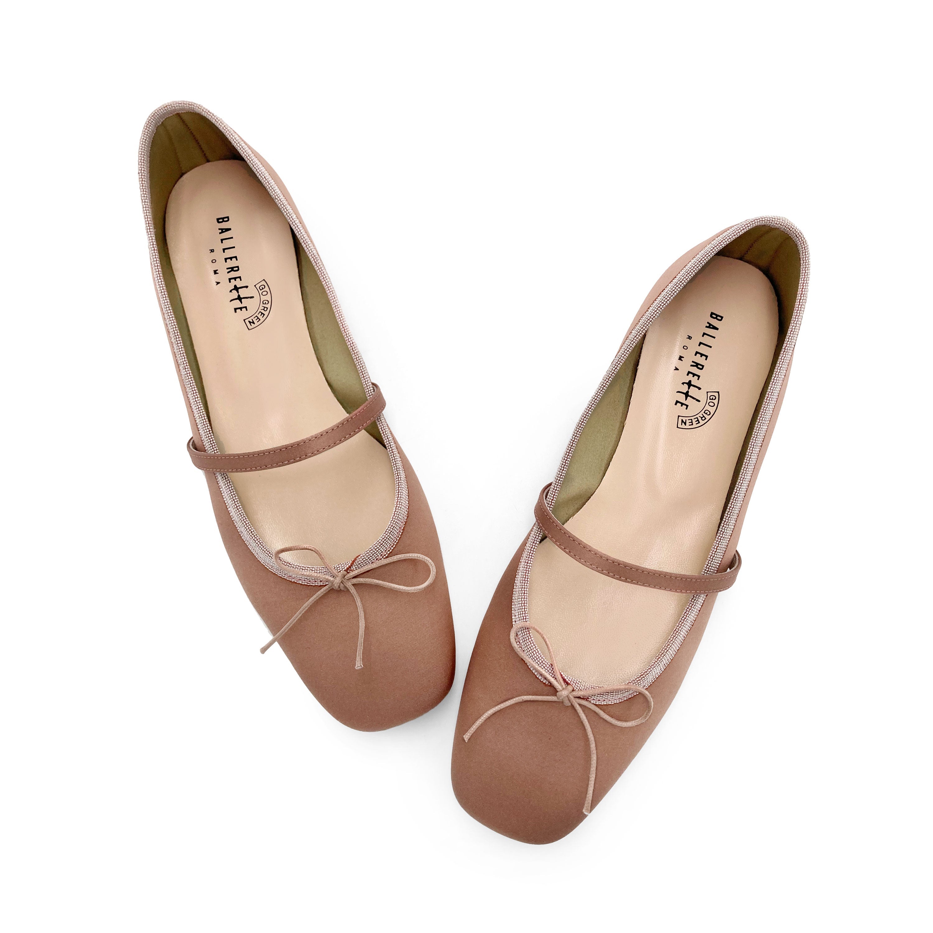 TT Go Green collection antique pink satin Mary Jane ballet flats in eco fabric