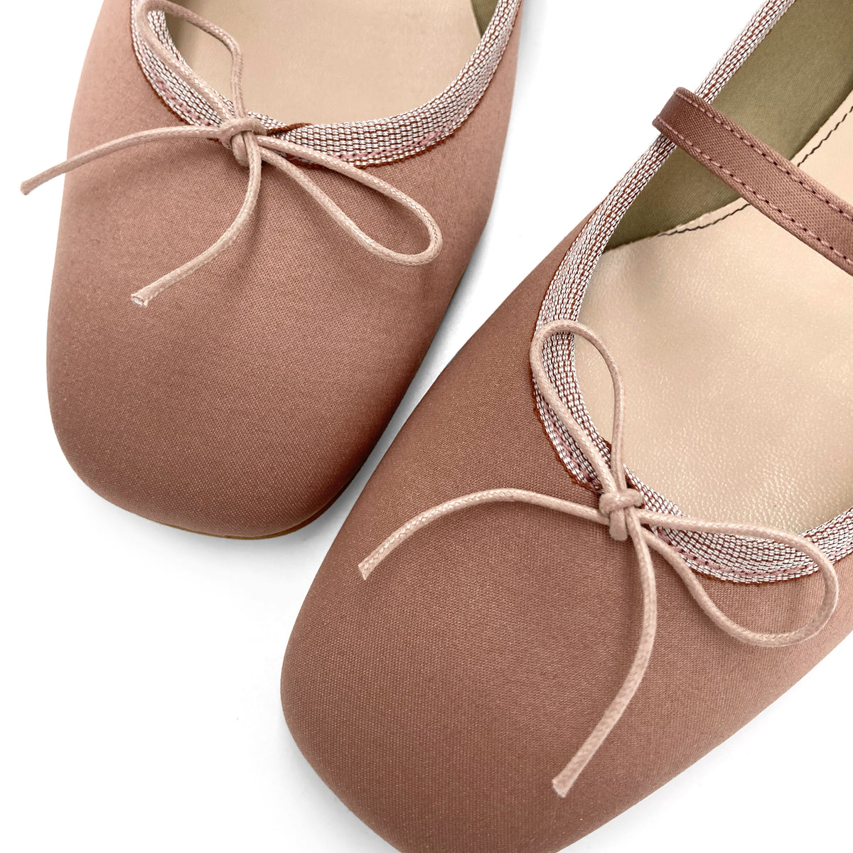 TT Go Green collection antique pink satin Mary Jane ballet flats in eco fabric