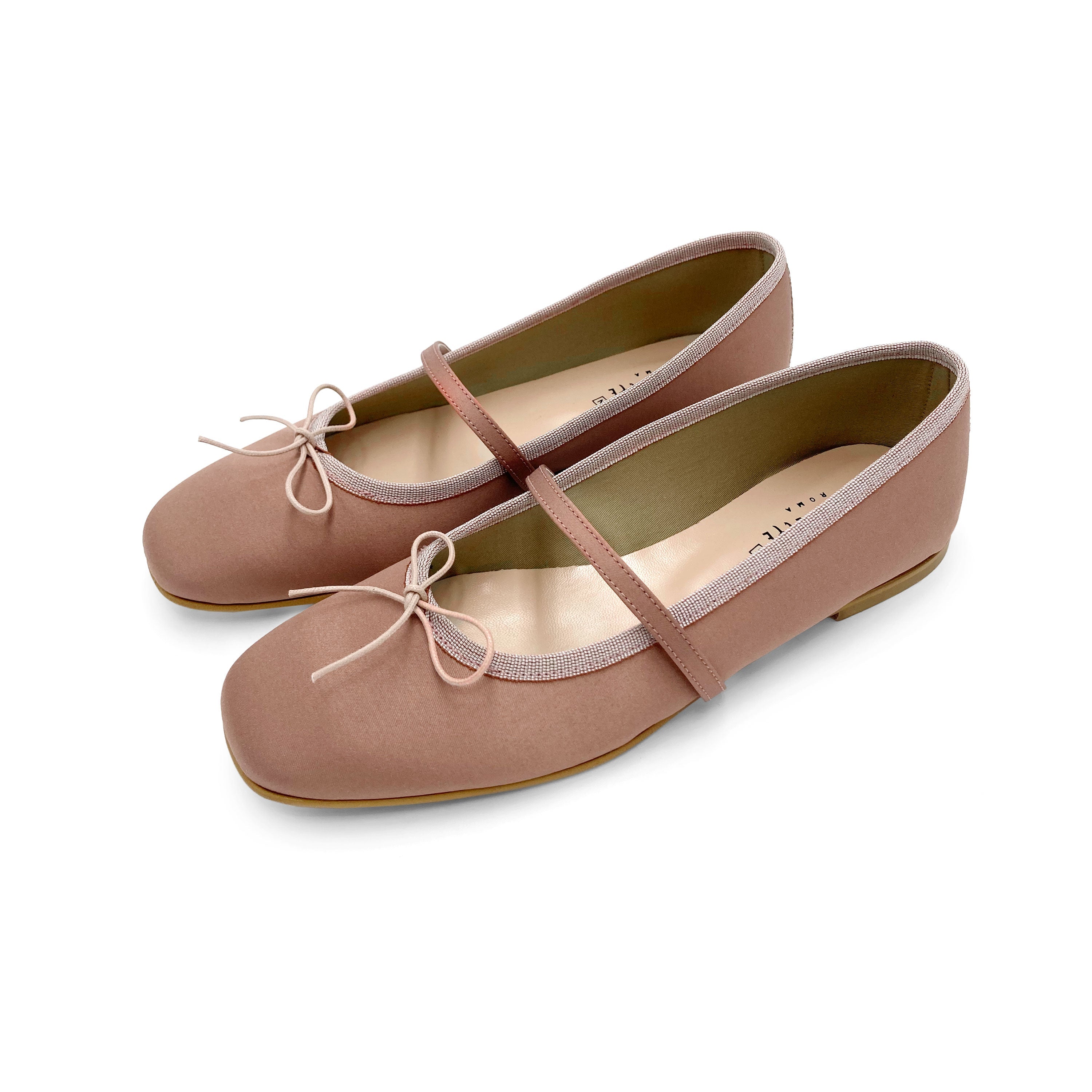 TT Go Green collection antique pink satin Mary Jane ballet flats in eco fabric